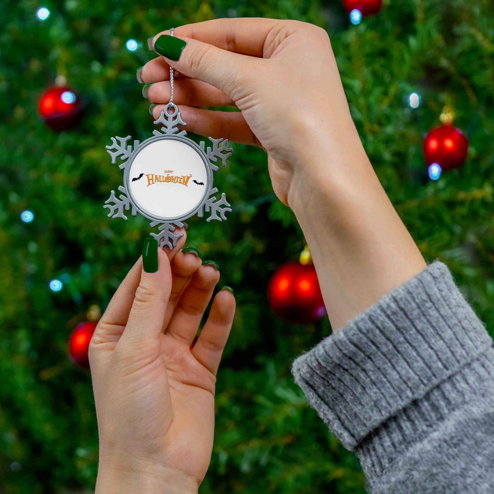 Halloween with Bats | Pewter Snowflake Ornament